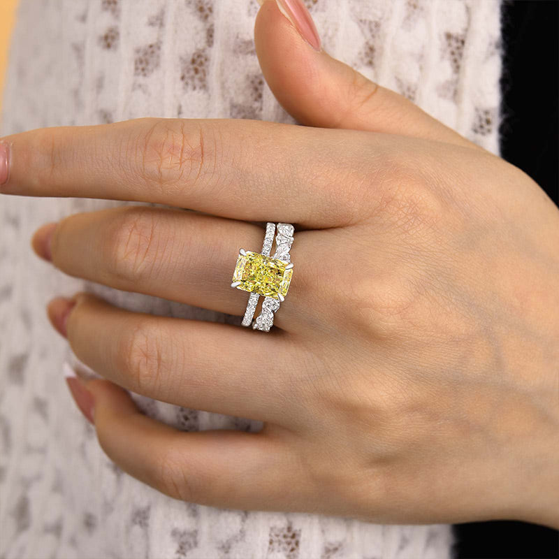 Attractive Radiant Cut Yellow Sapphire Wedding Set