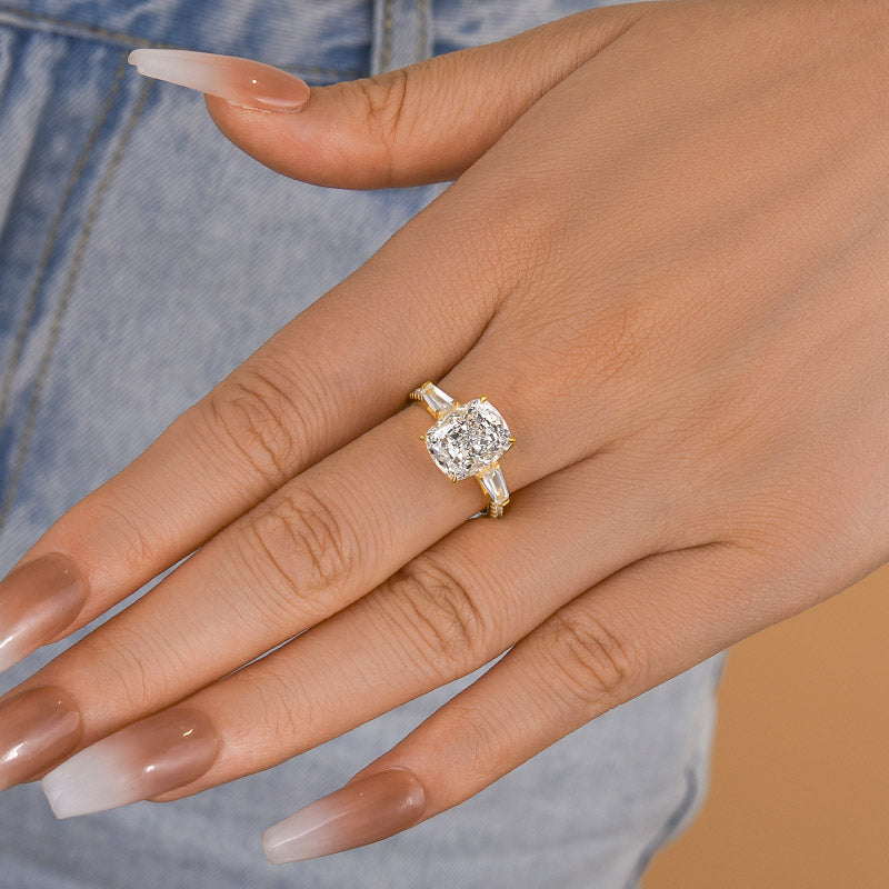 Stunning Cushion Cut Three Stone Women's Engagement Ring In Sterling Silver