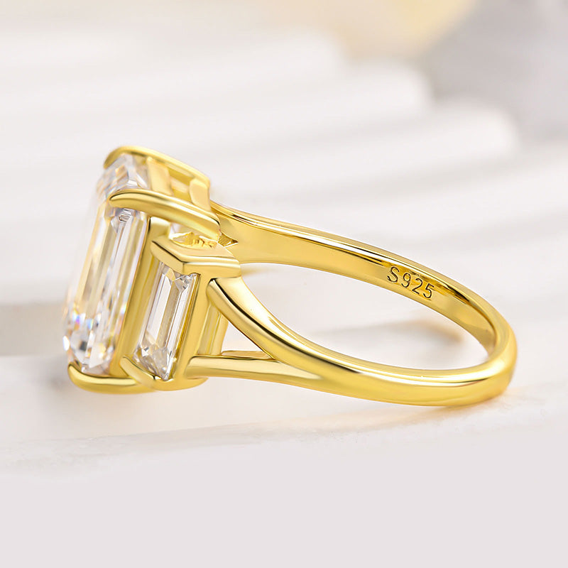 Noble Split Shank Three Stone Emerald Cut Engagement Ring