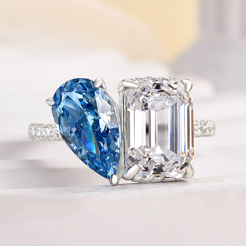Special Toi et Moi Blue Stone Engagement Ring