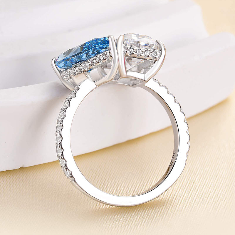 Special Toi et Moi Blue Stone Engagement Ring