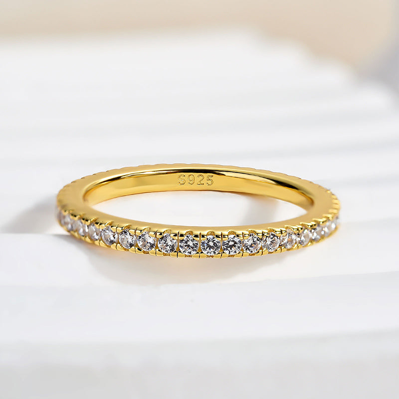 Sterling Silver Classic Full Eternity Thin Wedding Band For Women