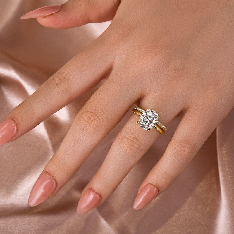 Moissanite 4.0 Ct Solitaire Cushion Cut Yellow Gold Wedding Ring Set