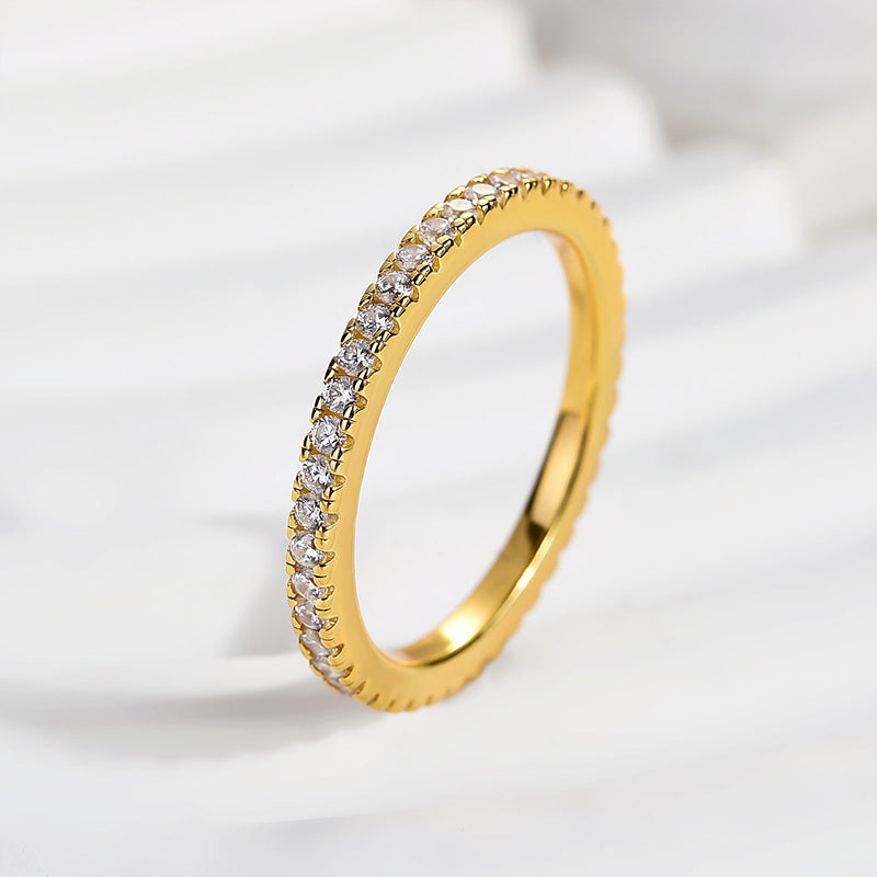 Sterling Silver Classic Full Eternity Thin Wedding Band For Women