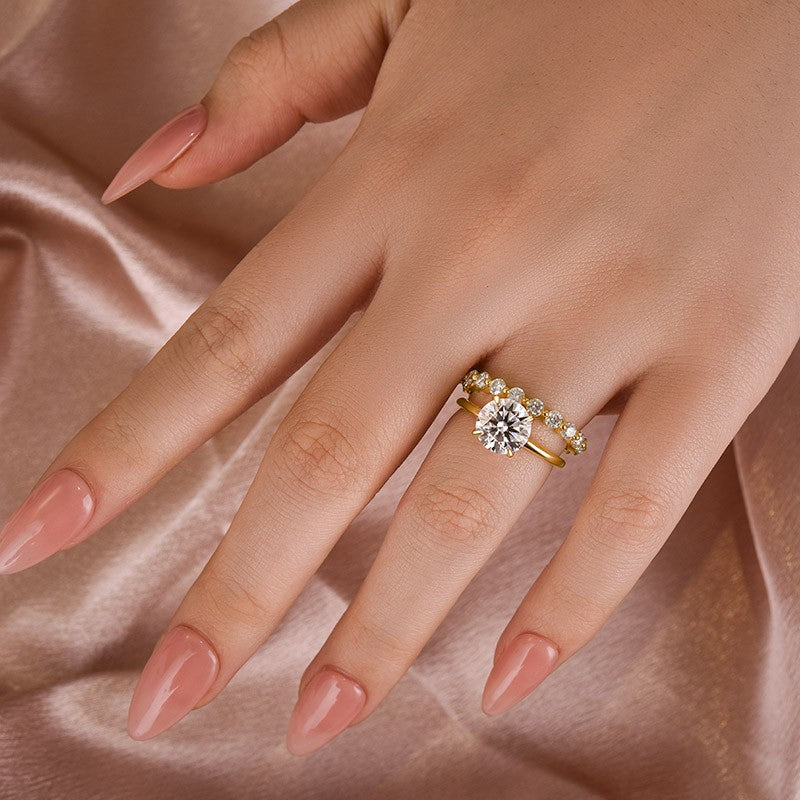 Moissanite 2.0 Ct Solitaire Round Cut Yellow Gold Wedding Ring Set