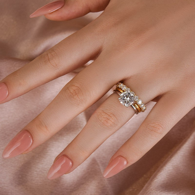 Moissanite 2.0 Ct Solitaire Round Cut Two-Tone Open Wedding Ring Set