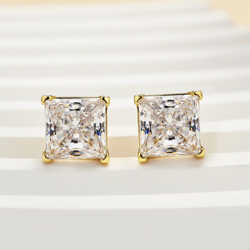 2.0Ct Square Princess Cut Sona Simulated Diamond Stud Earrings In Sterling Silver