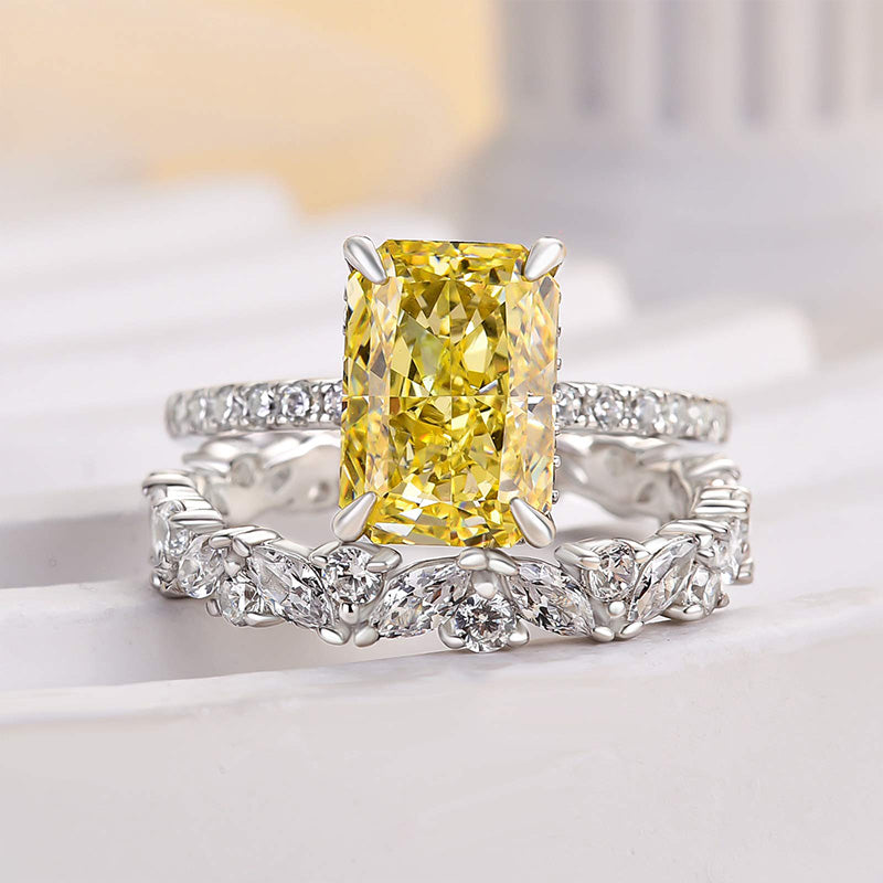 Attractive Radiant Cut Yellow Sapphire Wedding Set