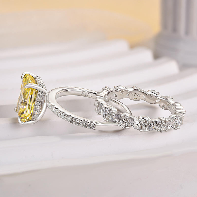 Attractive Radiant Cut Yellow Sapphire Wedding Set
