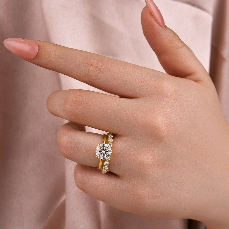 Moissanite 2.0 Ct Solitaire Round Cut Yellow Gold Wedding Ring Set
