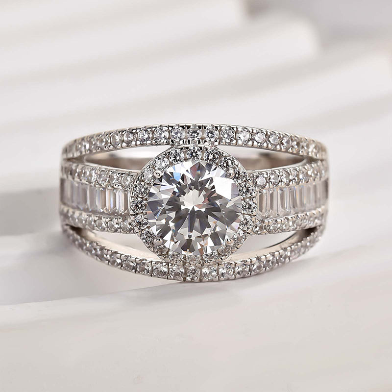 Special Three Layer Halo Round Cut Engagement Ring
