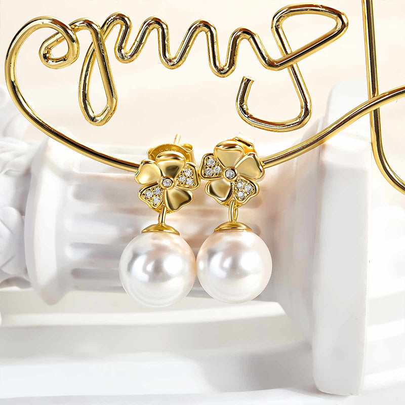 Ahabobo Elegant Pearl Earrings In Sterling Silver For Woman