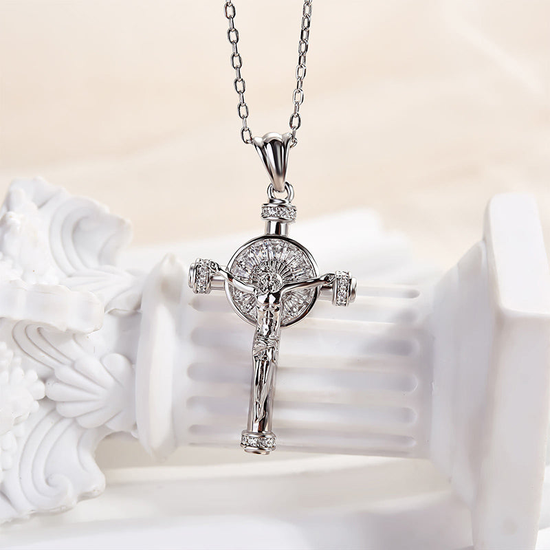 Ahabobo White Gold Cross Design Pendant Necklace In Sterling Silver