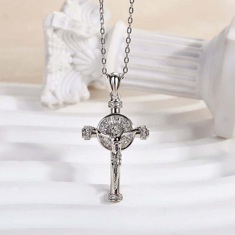 Ahabobo White Gold Cross Design Pendant Necklace In Sterling Silver