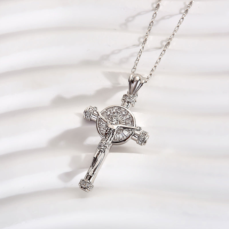 Ahabobo White Gold Cross Design Pendant Necklace In Sterling Silver