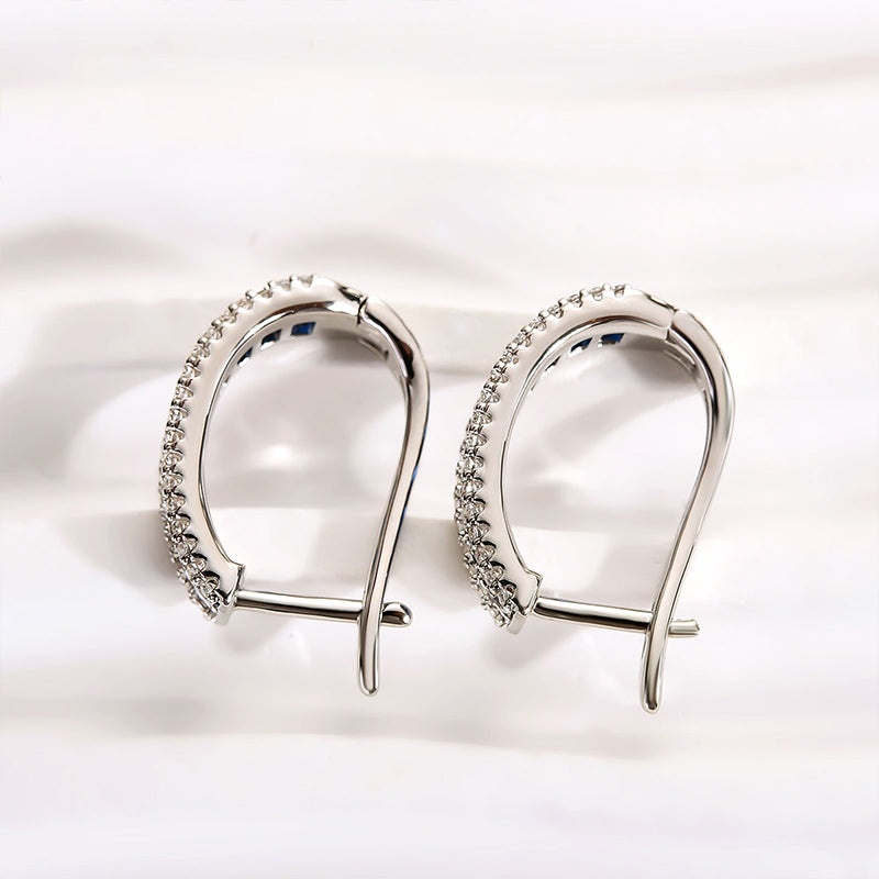 3.0Ct Unique Blue Sapphire Emerald Cut Earrings In Sterling Silver