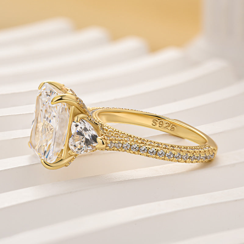 Luxurious Radiant Cut & Heart Cut Three Stone Engagement Ring In Sterling Silver