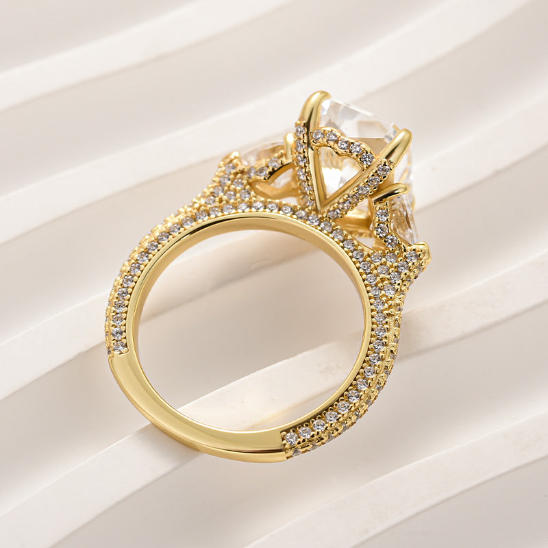 Luxurious Radiant Cut & Heart Cut Three Stone Engagement Ring In Sterling Silver