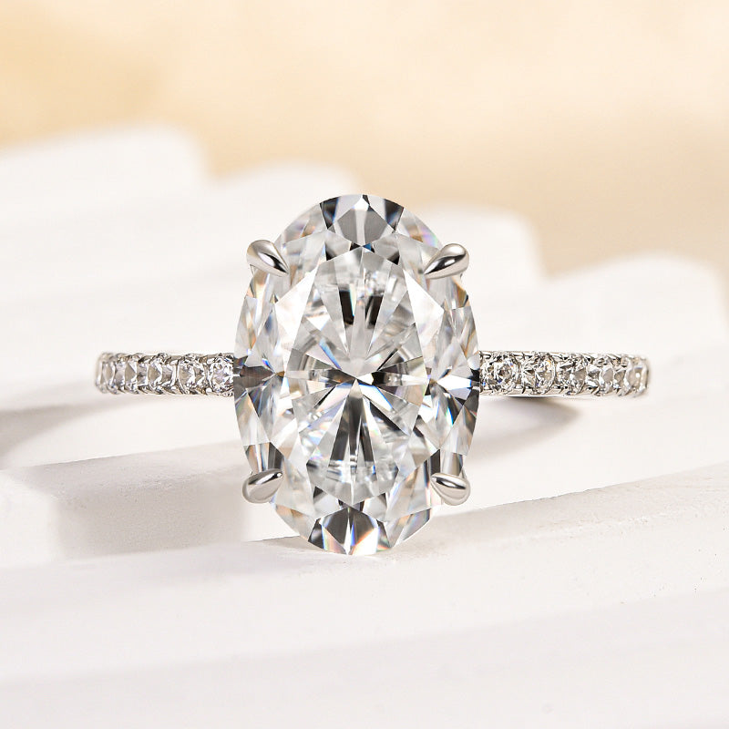 Ahabobo Moissanite 4.0 Carat Oval Cut Engagement Ring In Sterling Silver