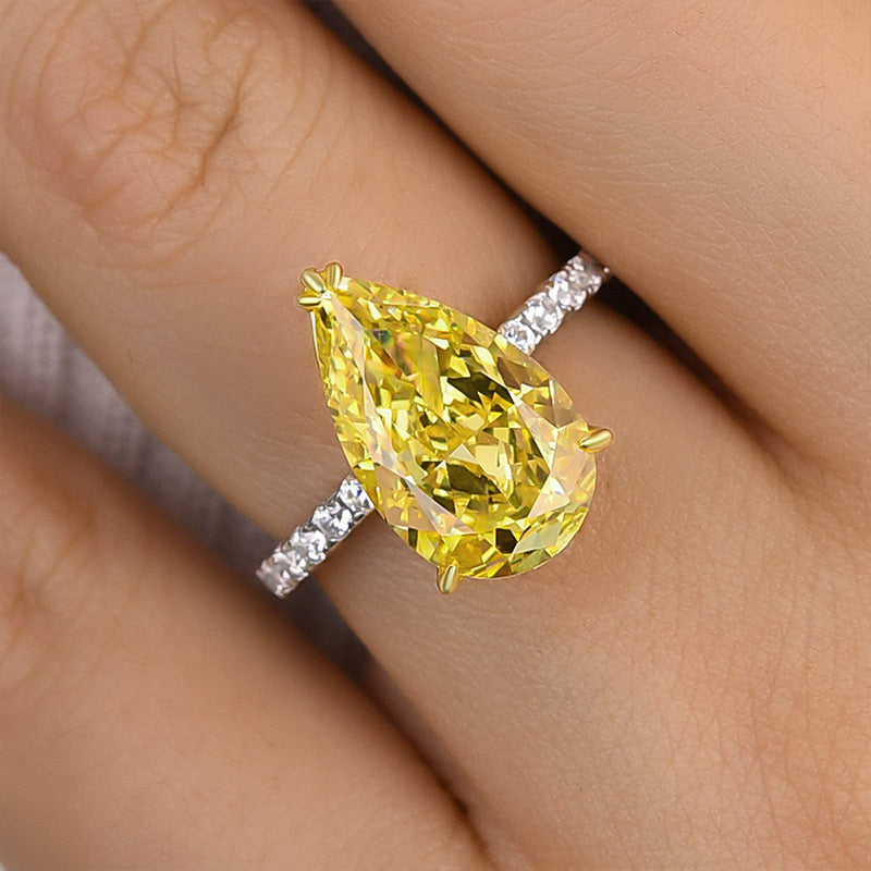Gorgeous Two-tone Pear Cut Yellow Sapphire Engagement Ring