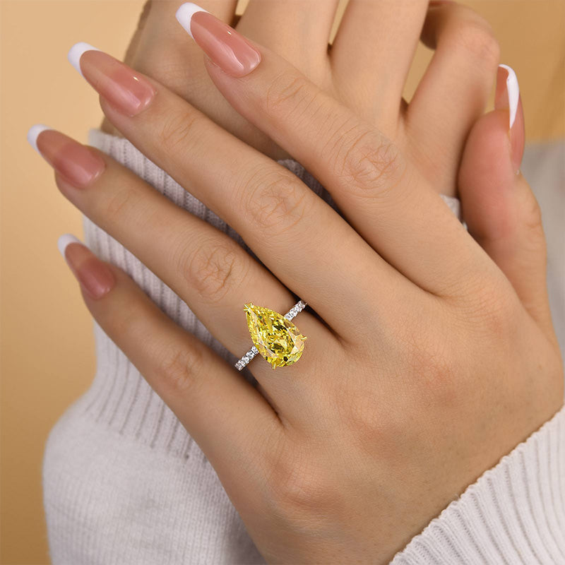Gorgeous Two-tone Pear Cut Yellow Sapphire Engagement Ring