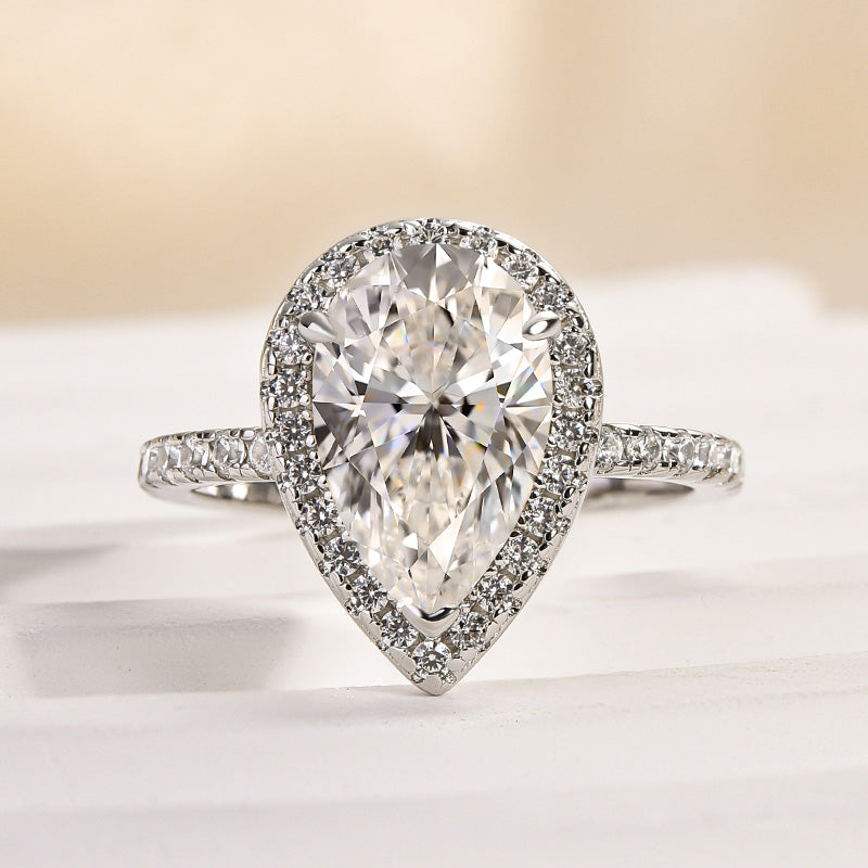 Ahabobo Moissanite Halo 3.0 Carat Pear Cut Engagement Ring