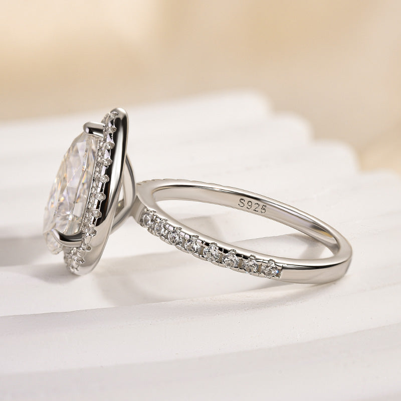 Ahabobo Moissanite Halo 3.0 Carat Pear Cut Engagement Ring