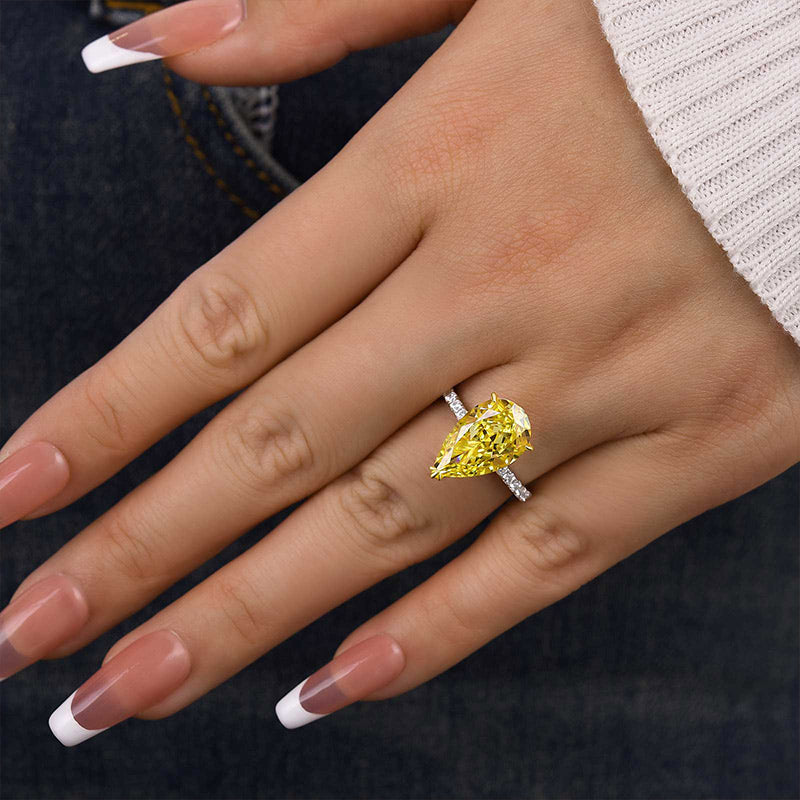 Gorgeous Two-tone Pear Cut Yellow Sapphire Engagement Ring