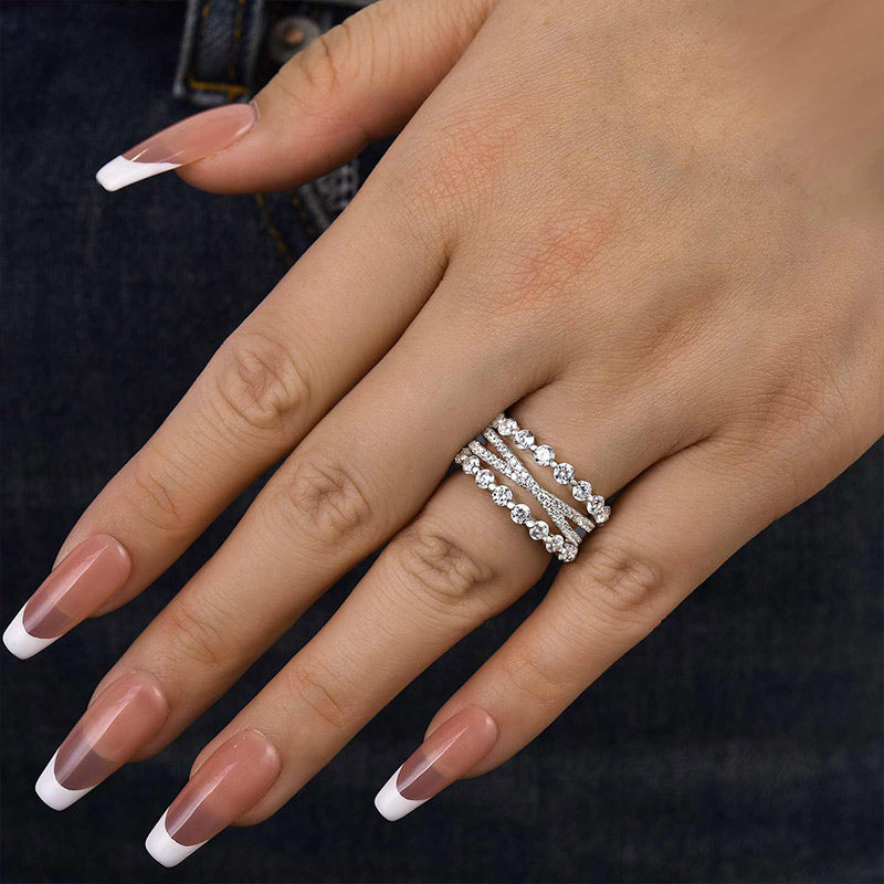 Noble Women's Stackable 3PC Wedding Band Set In Sterling Silver