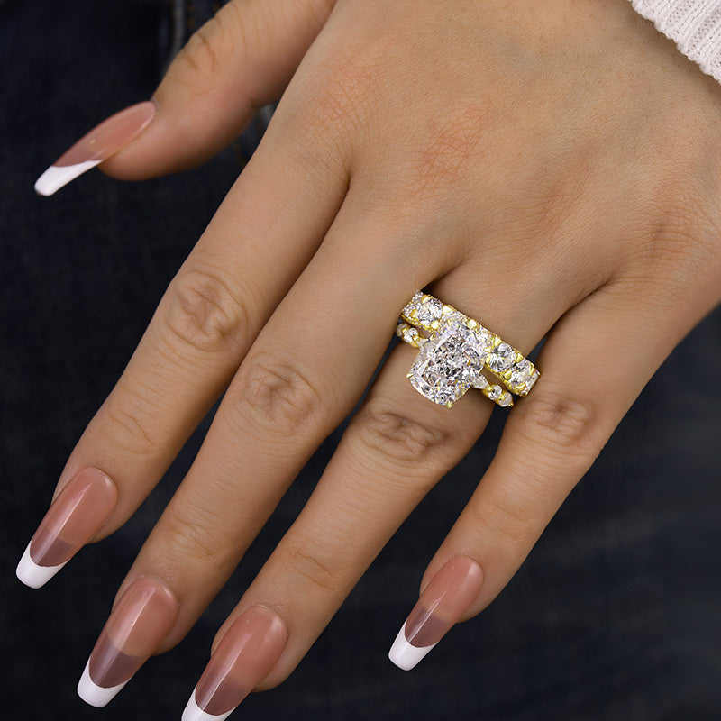 Honorable Yellow Gold Cushion Cut Wedding Set