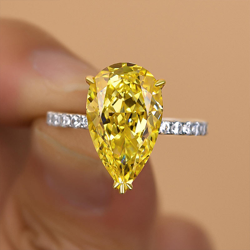 Gorgeous Two-tone Pear Cut Yellow Sapphire Engagement Ring