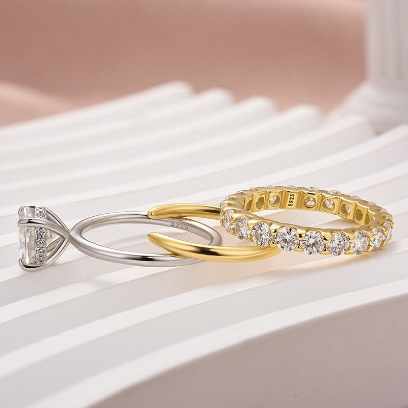 Moissanite 2.0 Ct Solitaire Round Cut Two-Tone Open Wedding Ring Set