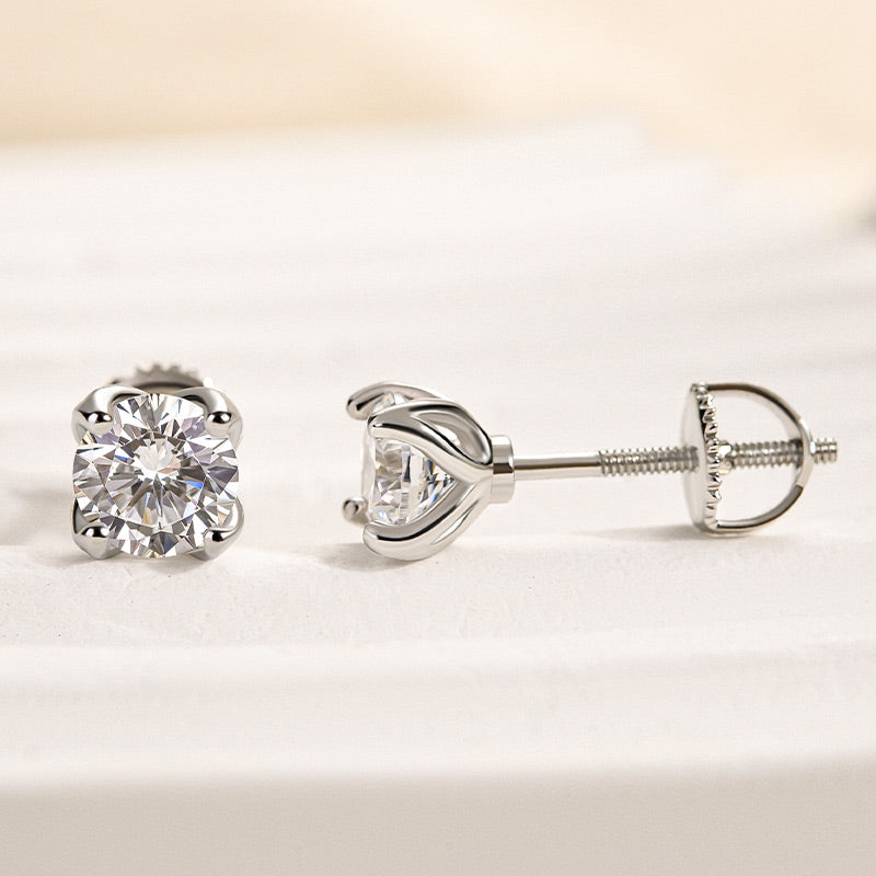 1.0Ct Stunning White Gold Round Cut Stud Earrings In Sterling Silver