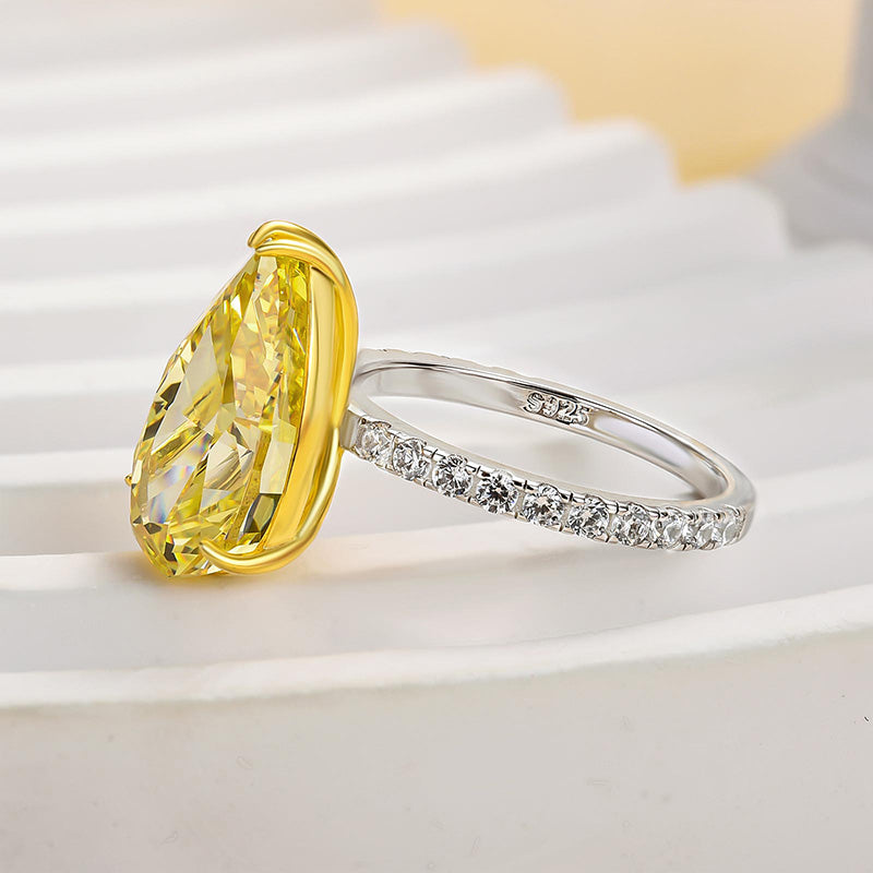 Gorgeous Two-tone Pear Cut Yellow Sapphire Engagement Ring