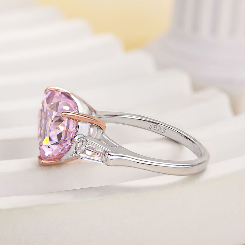 Excellent Three Stone Pink Stone Heart Cut Engagement Ring