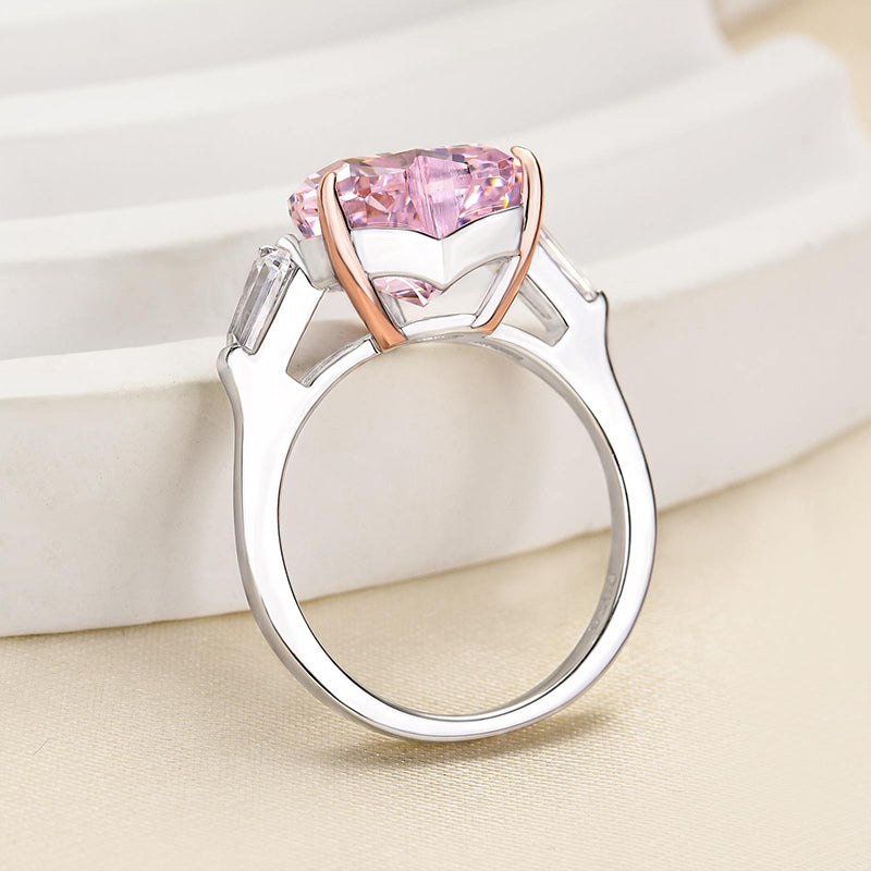 Excellent Three Stone Pink Stone Heart Cut Engagement Ring