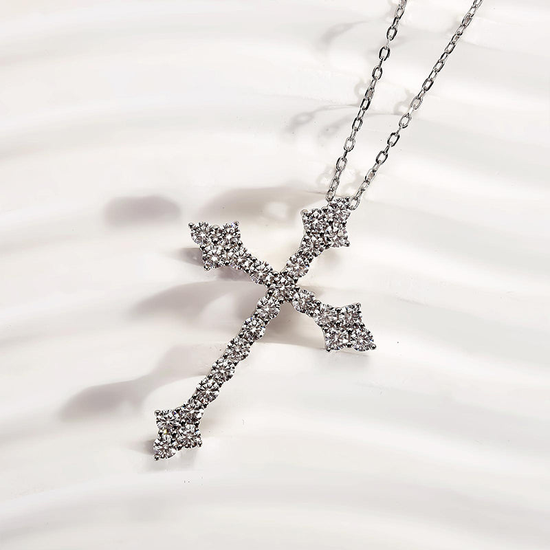 2.5Ct Sterling Silver Classic Cross pendant Necklace