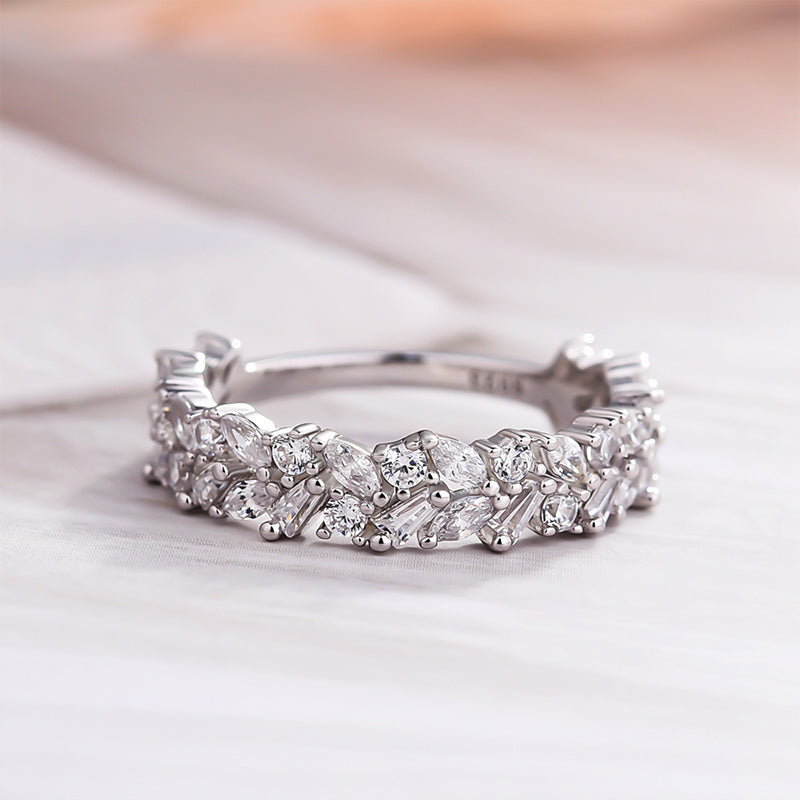 Elegant Anniversary Sona Simulated Diamond Wedding Band In Sterling Silver