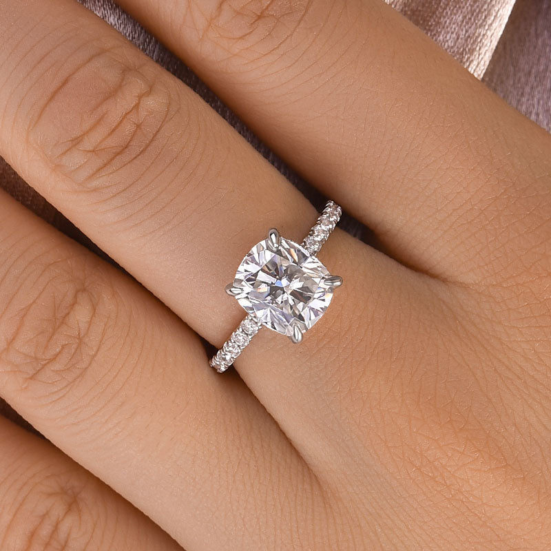 Ahabobo Moissanite 3.0 Ct Cushion Cut Engagement Ring For Women