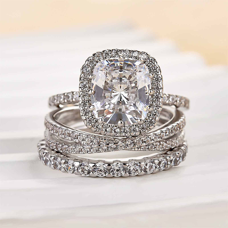 Attractive Halo Cushion Cut 3PC Wedding Set