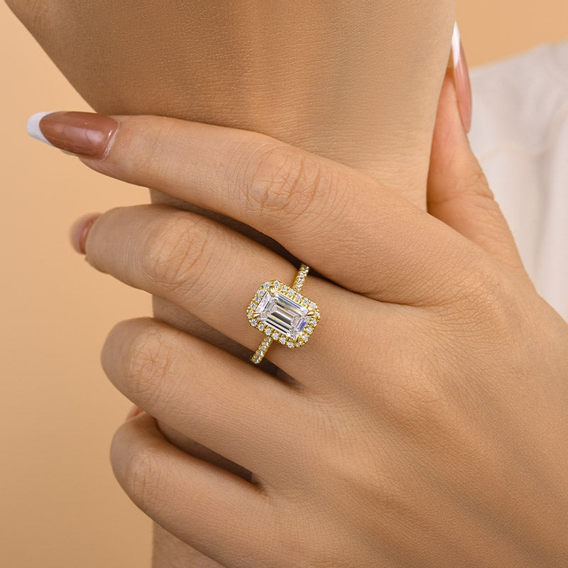 Ahabobo Attractive Halo Emerald Cut Engagement Ring