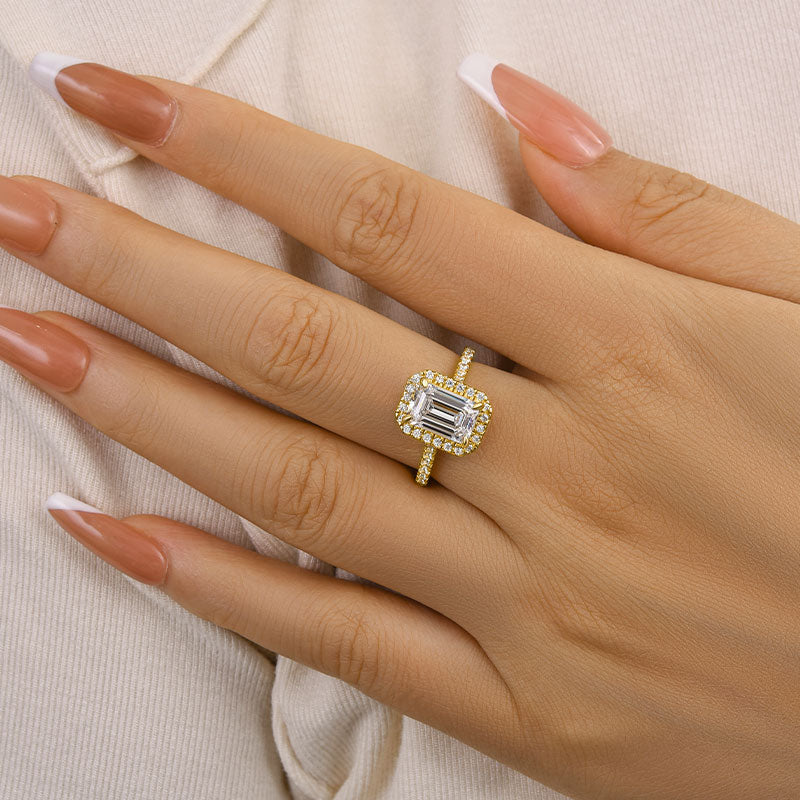 Ahabobo Attractive Halo Emerald Cut Engagement Ring