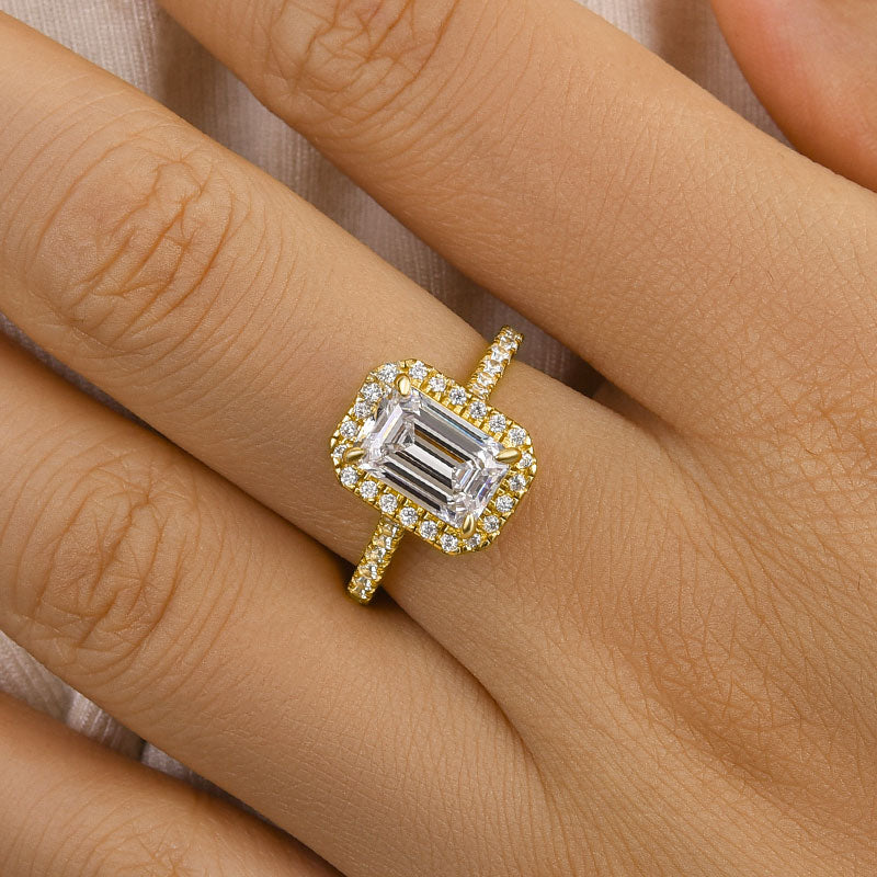Ahabobo Attractive Halo Emerald Cut Engagement Ring