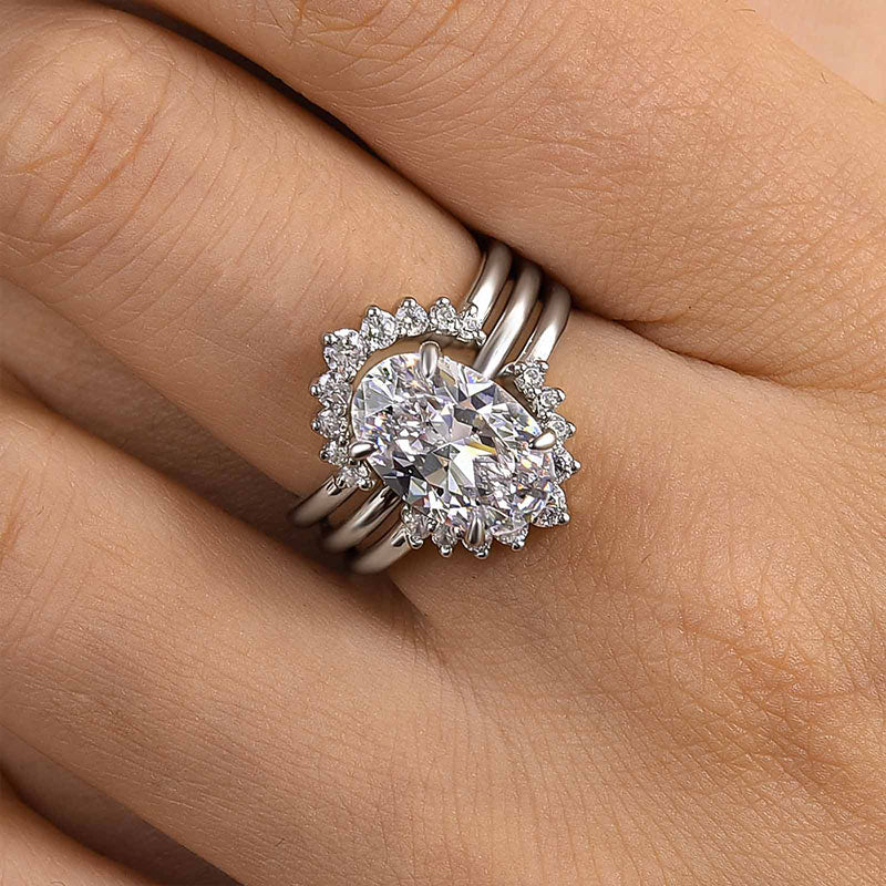 Ahabobo Attractive Oval Cut 3PC Wedding Ring Set