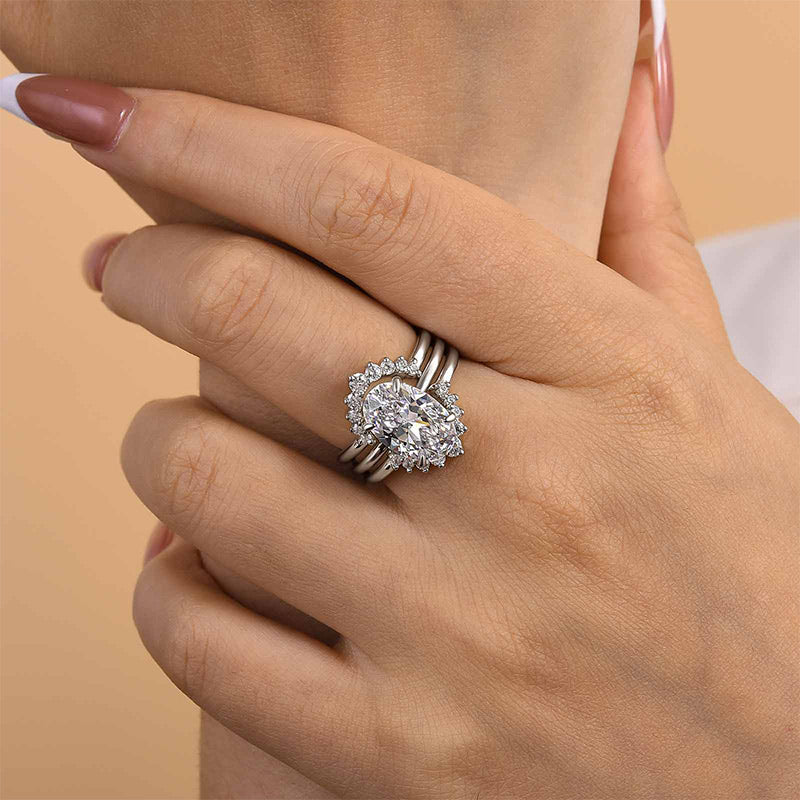 Ahabobo Attractive Oval Cut 3PC Wedding Ring Set