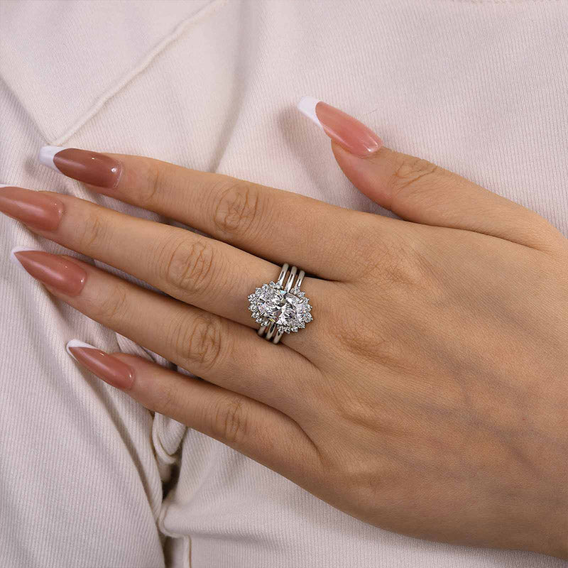 Ahabobo Attractive Oval Cut 3PC Wedding Ring Set