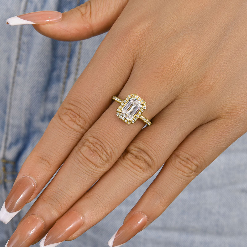 Ahabobo Attractive Halo Emerald Cut Engagement Ring