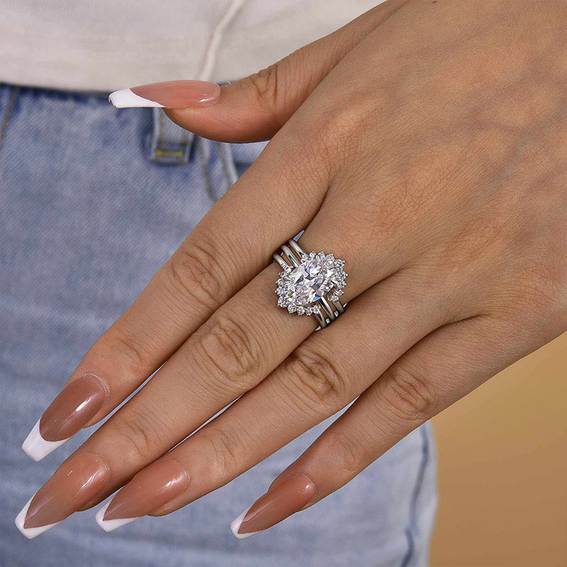 Ahabobo Attractive Oval Cut 3PC Wedding Ring Set