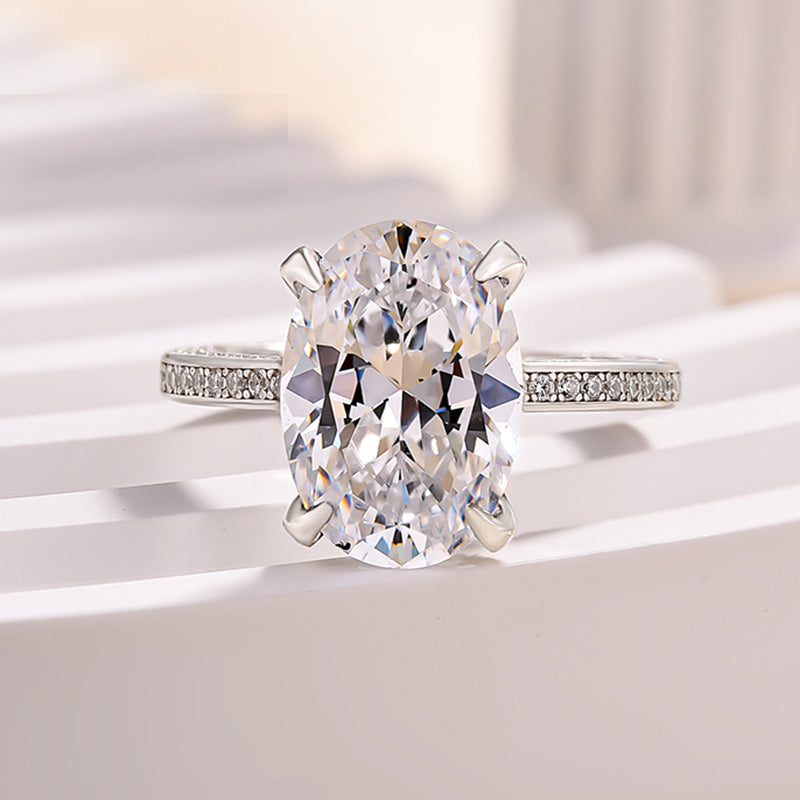 Exclusive Oval Cut Sona Simulated Diamond Engagement Ring In Sterling Silver
