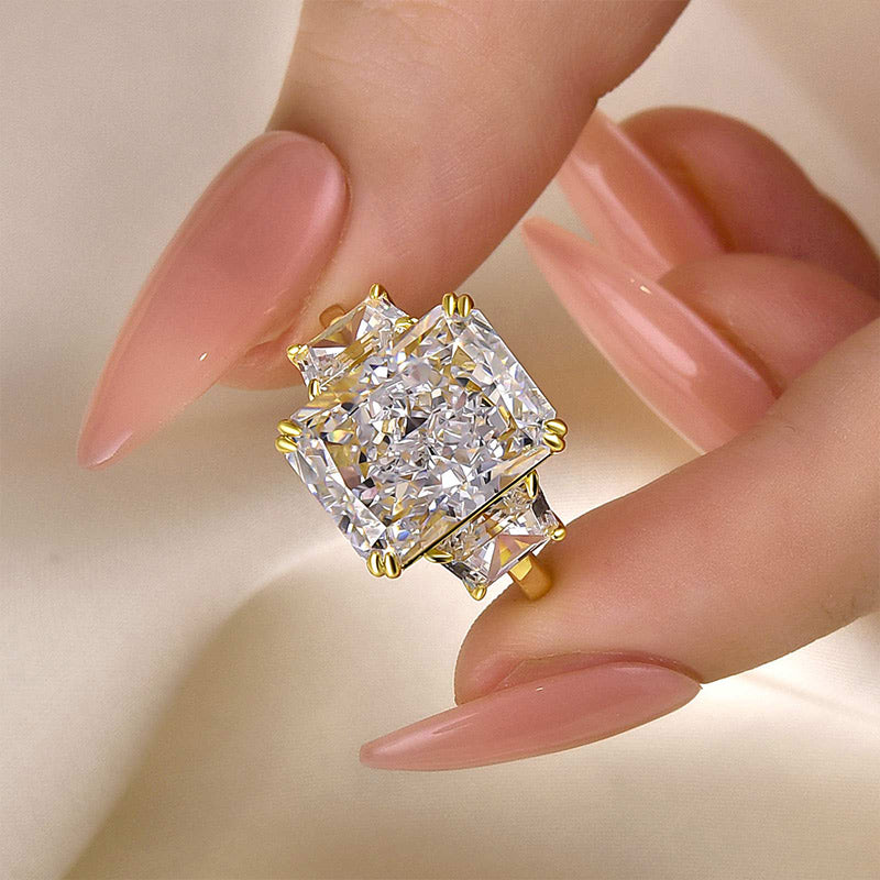 Luxurious Radiant Cut Three Stone Women's Engagement Ring In Sterling Silver
